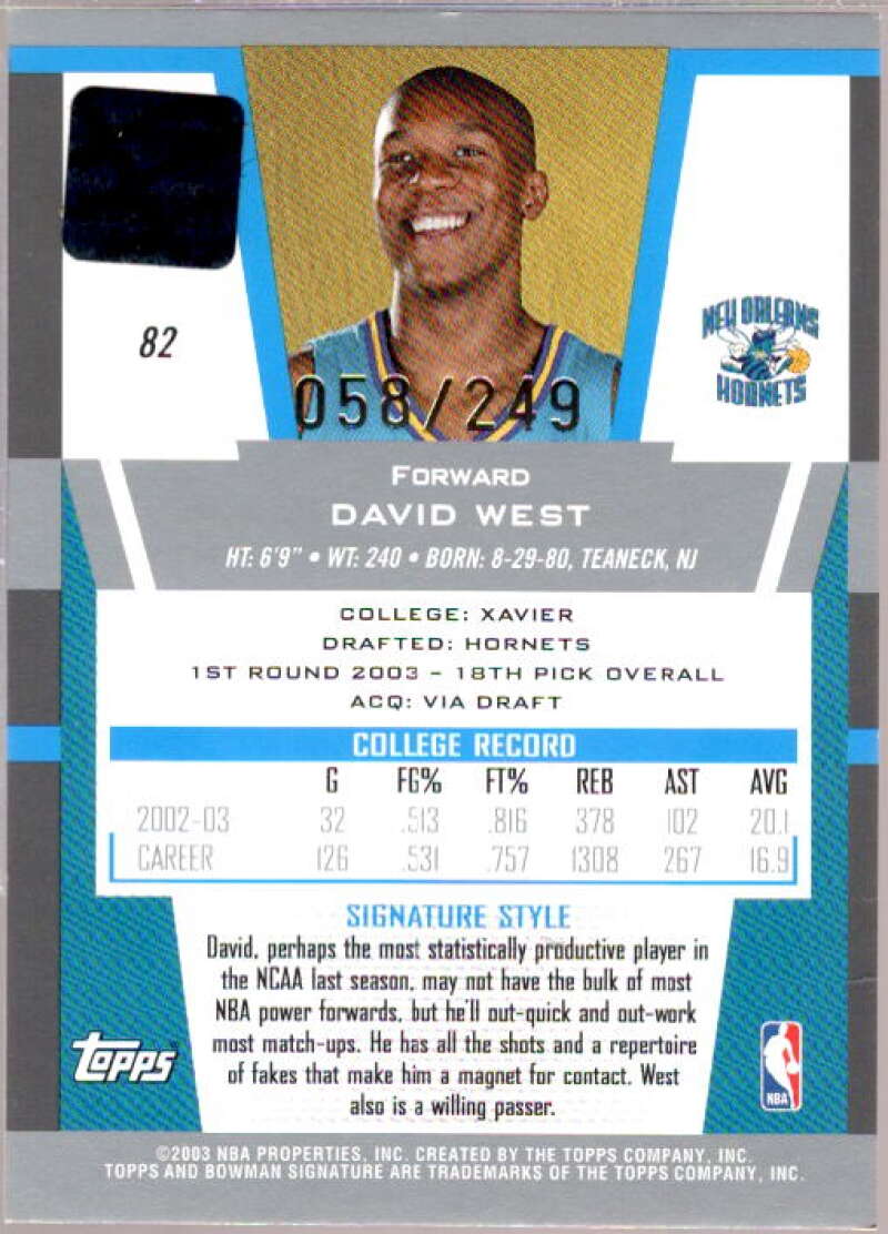 David West Card 2003-04 Bowman Signature Edition Silver #82  Image 2