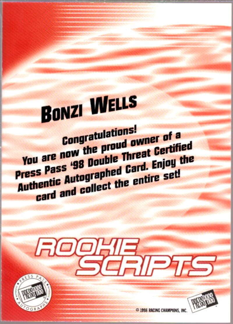 Bonzi Wells Card 1998 Press Pass Double Threat Rookie Script Autographs #30  Image 2