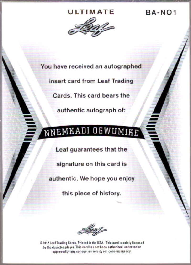 Nnemkadi Ogwumike Card 2012 Leaf Legends of Sport #BANO1  Image 2