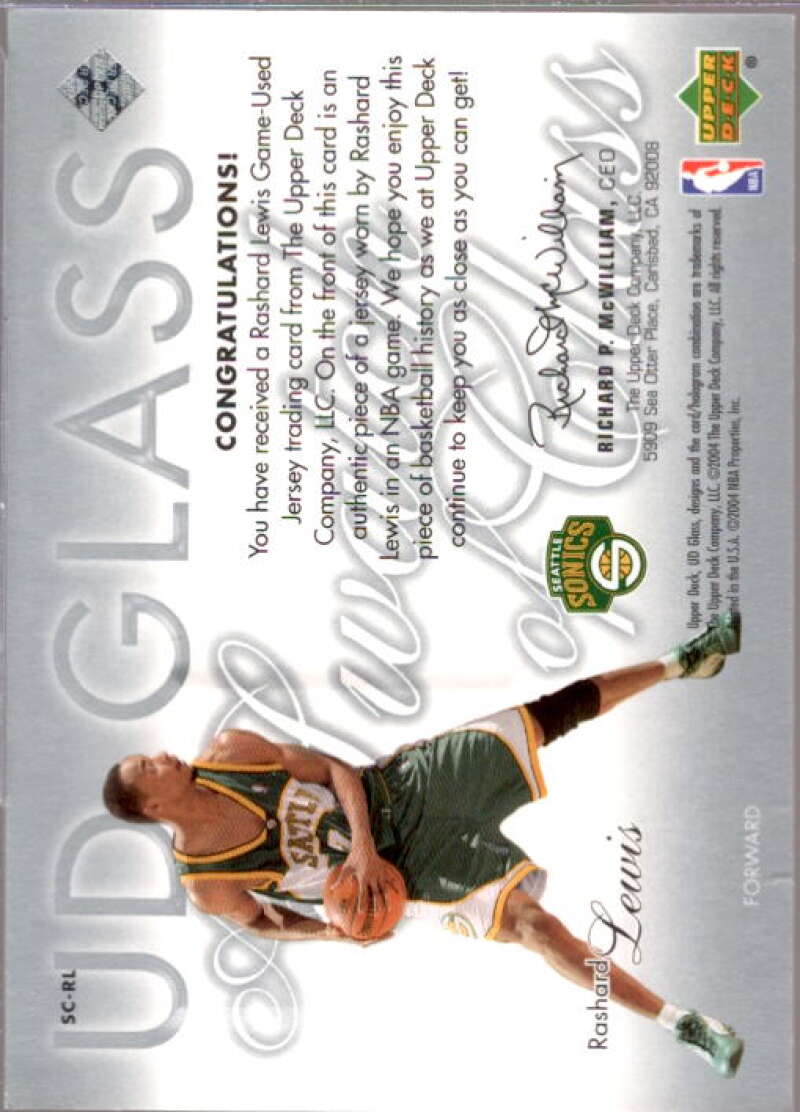 Rashard Lewis Card 2003-04 UD Glass Swatch of Class #SCRL  Image 2