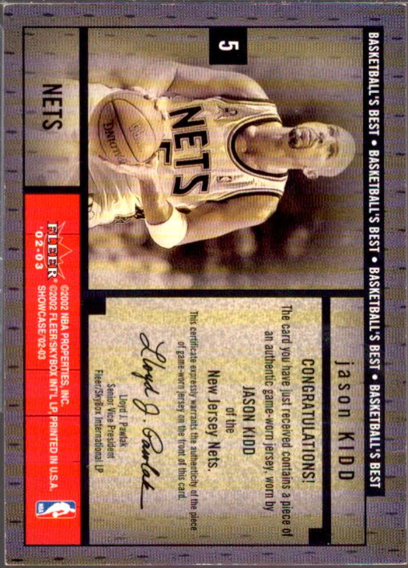 Jason Kidd Card 2002-03 Fleer Showcase Basketball's Best Memorabilia #BBM3  Image 2