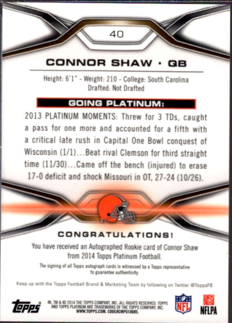 Connor Shaw Card 2014 Topps Platinum Autographs Refractors #40  Image 2