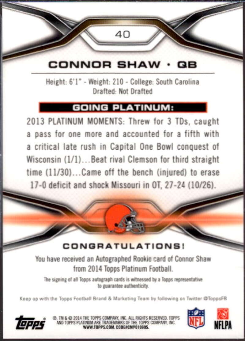 Connor Shaw Card 2014 Topps Platinum Autographs Refractors #40  Image 2