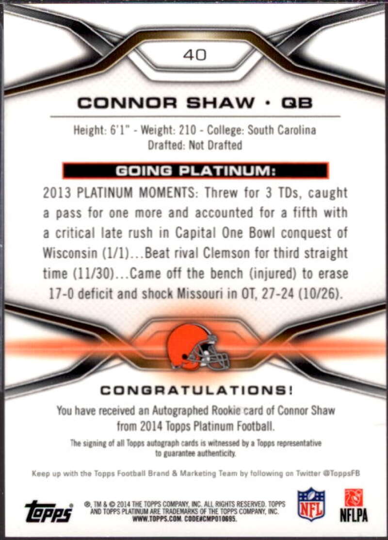 Connor Shaw Card 2014 Topps Platinum Autographs Refractors #40  Image 2