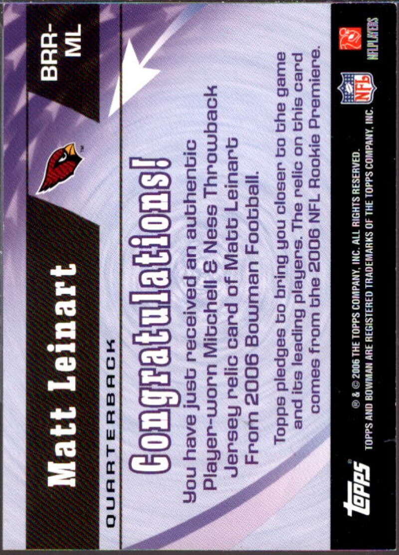 Matt Leinart Card 2006 Bowman Rookie Rewind Jerseys #BRRML  Image 2