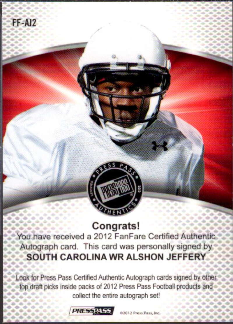 Alshon Jeffery AU Card 2012 Press Pass Fanfare Blue #FFAJ2  Image 2