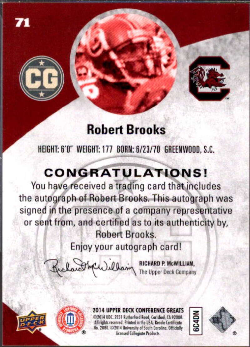 Robert Brooks Card 2014 Upper Deck Conference Greats Autographs #71  Image 2