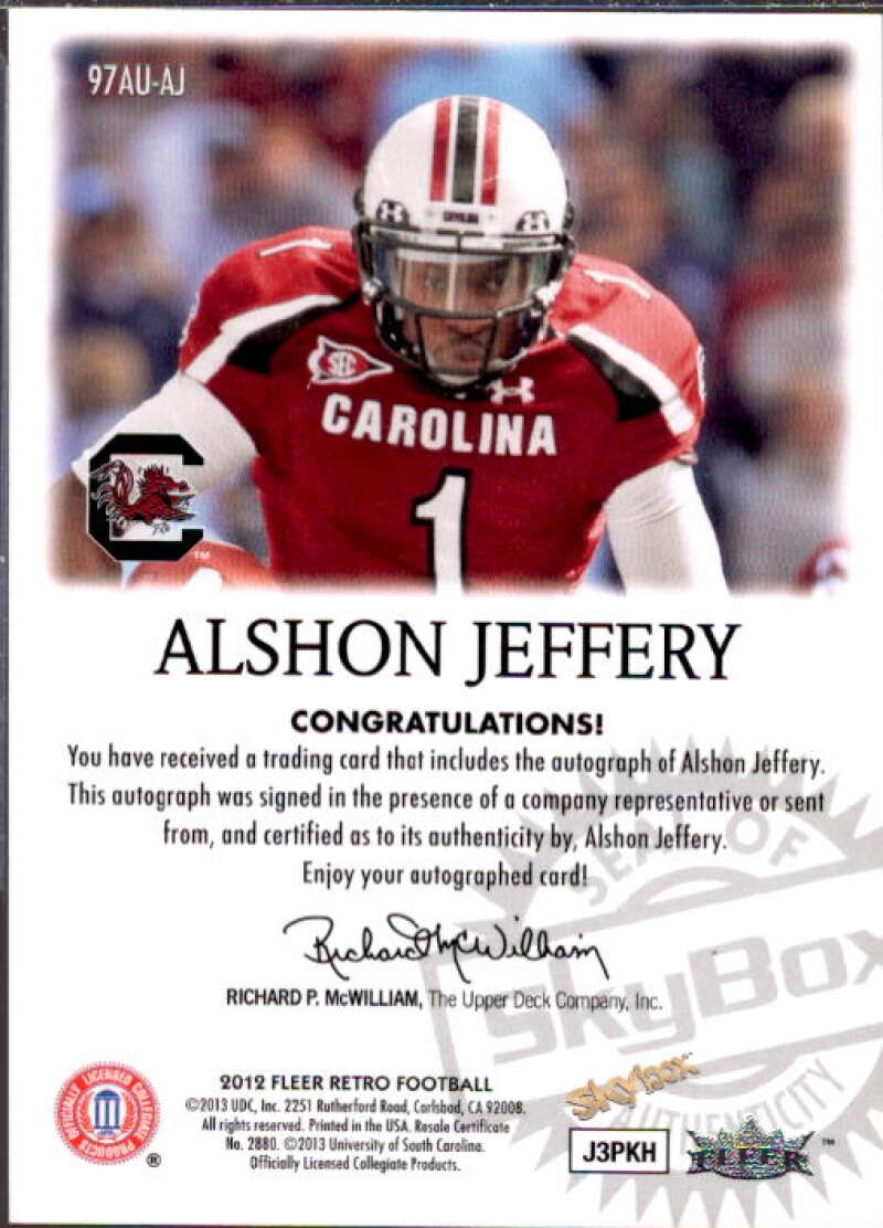 Alshon Jeffery Card 2012 Fleer Retro Autographics 1997 #97AJ  Image 2