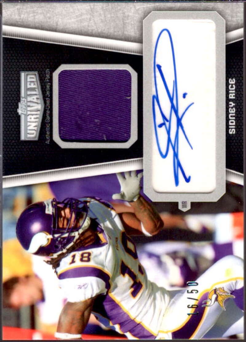 Sidney Rice Card 2010 Topps Unrivaled Autographed Patch Black #UAPSR  Image 1