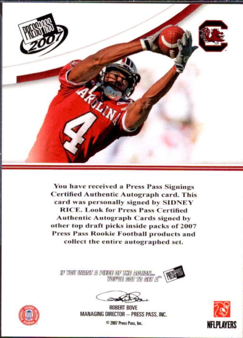 Sidney Rice Card 2007 Press Pass Autographs Silver #52  Image 2