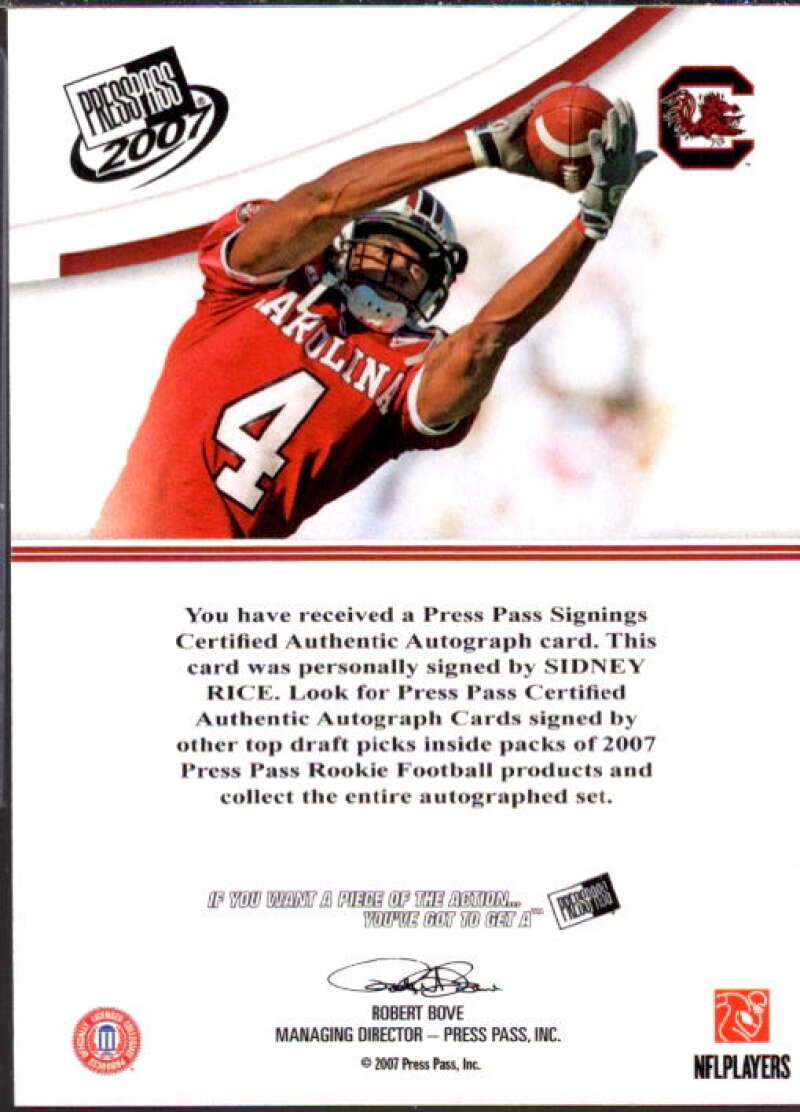 Sidney Rice Card 2007 Press Pass Autographs Bronze #52  Image 2