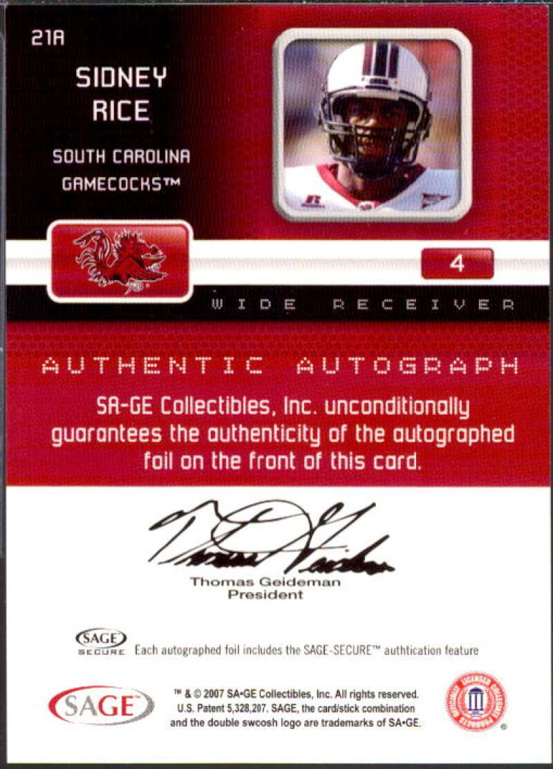 Sidney Rice Card 2007 Aspire Autographs #21  Image 2