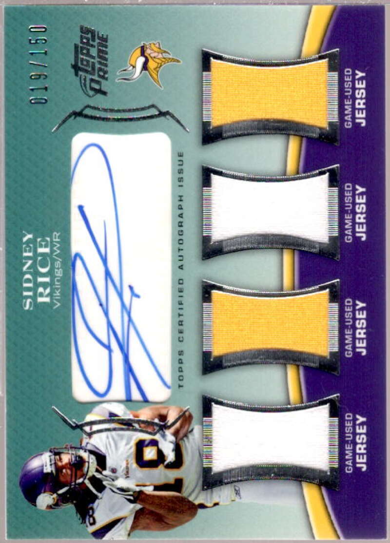 Sidney Rice Card 2010 Topps Prime Autographed Relics Level 5 #PL5SR  Image 1