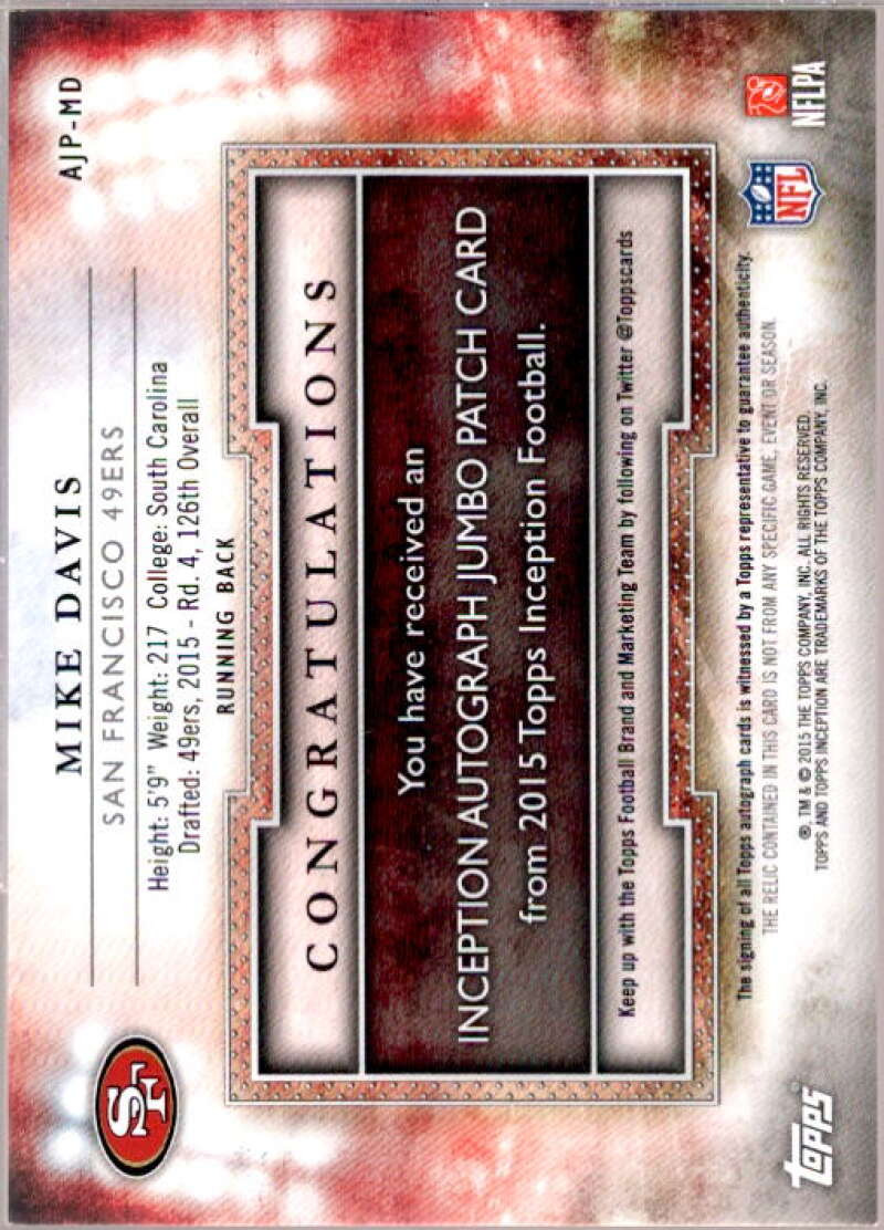 Mike Davis Card 2015 Topps Inception Rookie Jumbo Patch Autographs #AJPMD  Image 2