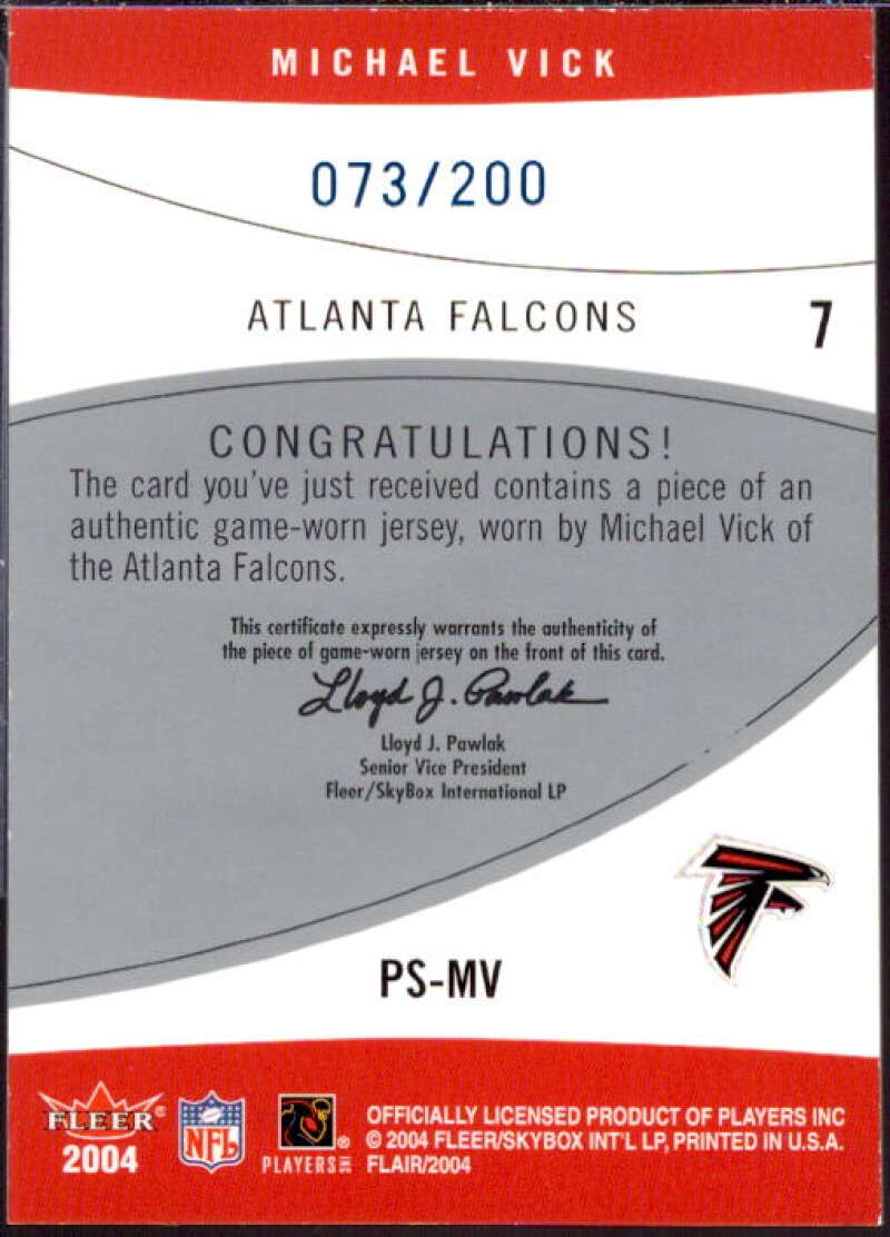 Michael Vick Card 2004 Flair Power Swatch Blue #PSMV  Image 2