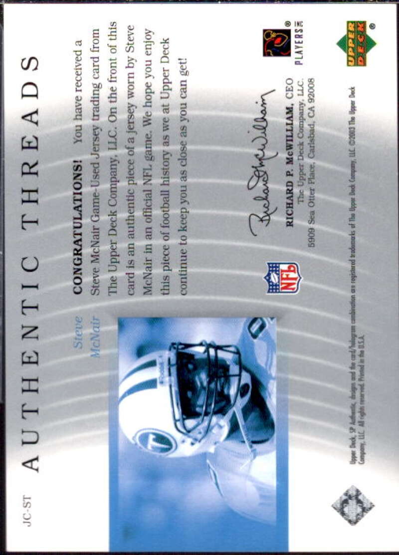 Steve McNair Card 2003 SP Authentic Threads #JCST  Image 2