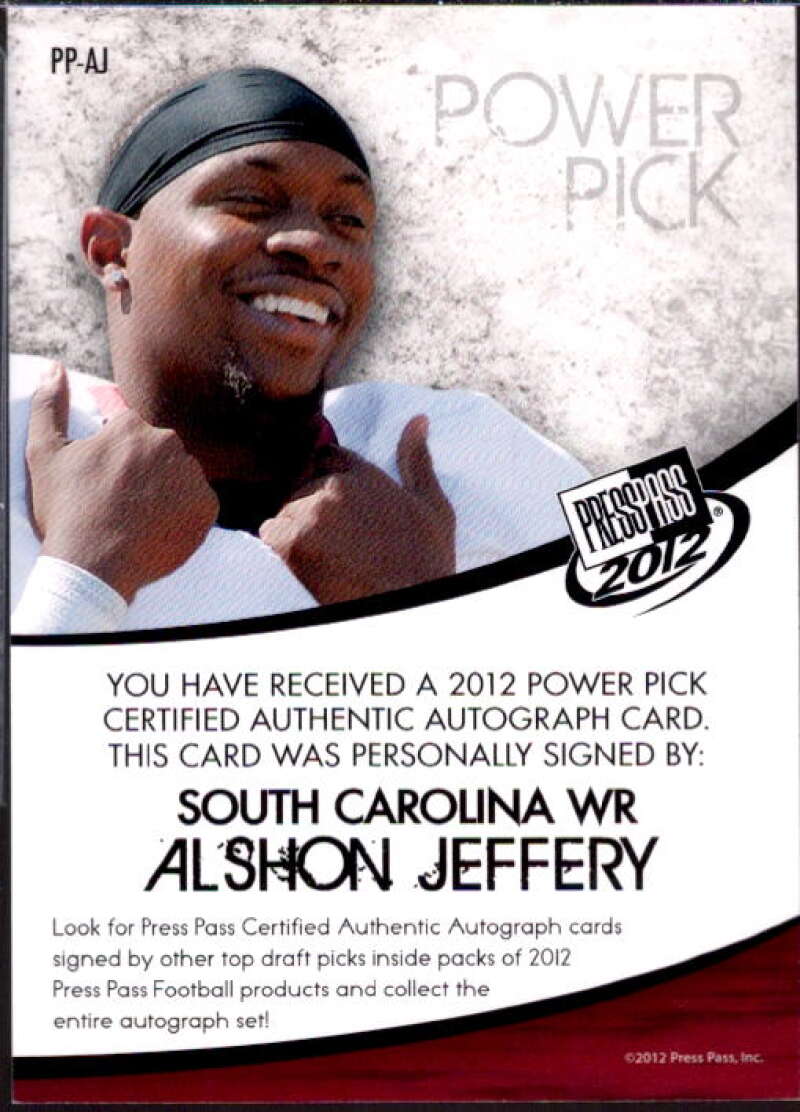 Alshon Jeffery Card 2012 Press Pass Power Pick Autographs Silver #AJ  Image 2