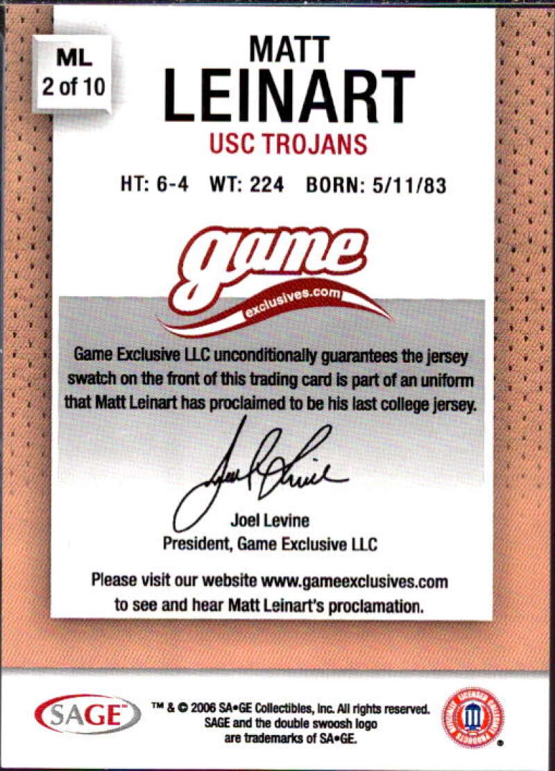 Matt Leinart Coll 2006 SAGE Game Exclusive Matt Leinart Jerseys Bronze #ML2  Image 2