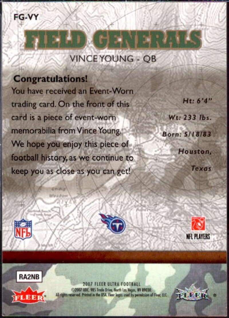 Vince Young Card 2007 Ultra Field Generals Jerseys #VY  Image 2