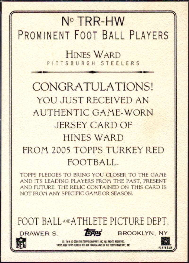 Hines Ward Card 2005 Topps Turkey Red Relics Gray #TRRHW  Image 2