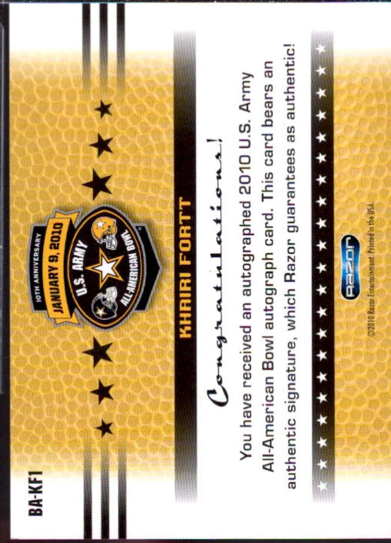 Khairi Fortt Card 2010 Razor Army All-American Bowl Autographs Blue #KF1  Image 2