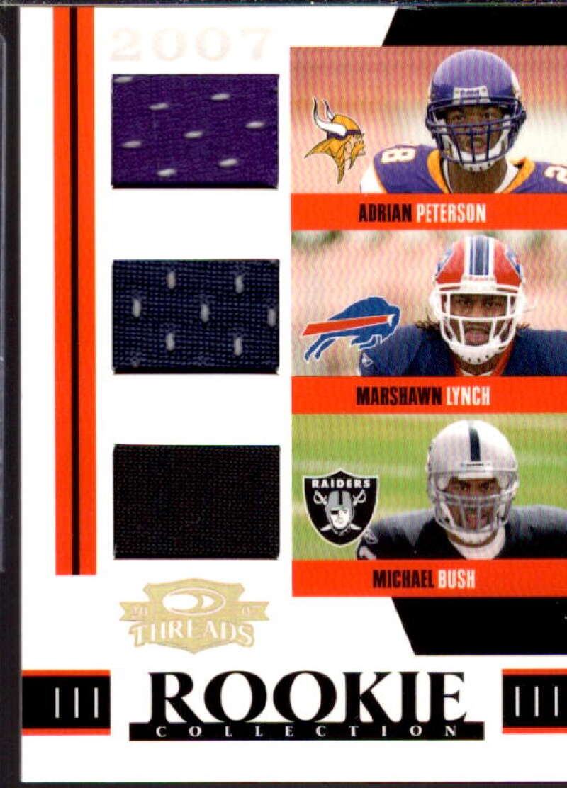 Peterson/ Lynch/Bush 2007 Donruss Threads Rookie Collection Materials Triple #1  Image 1