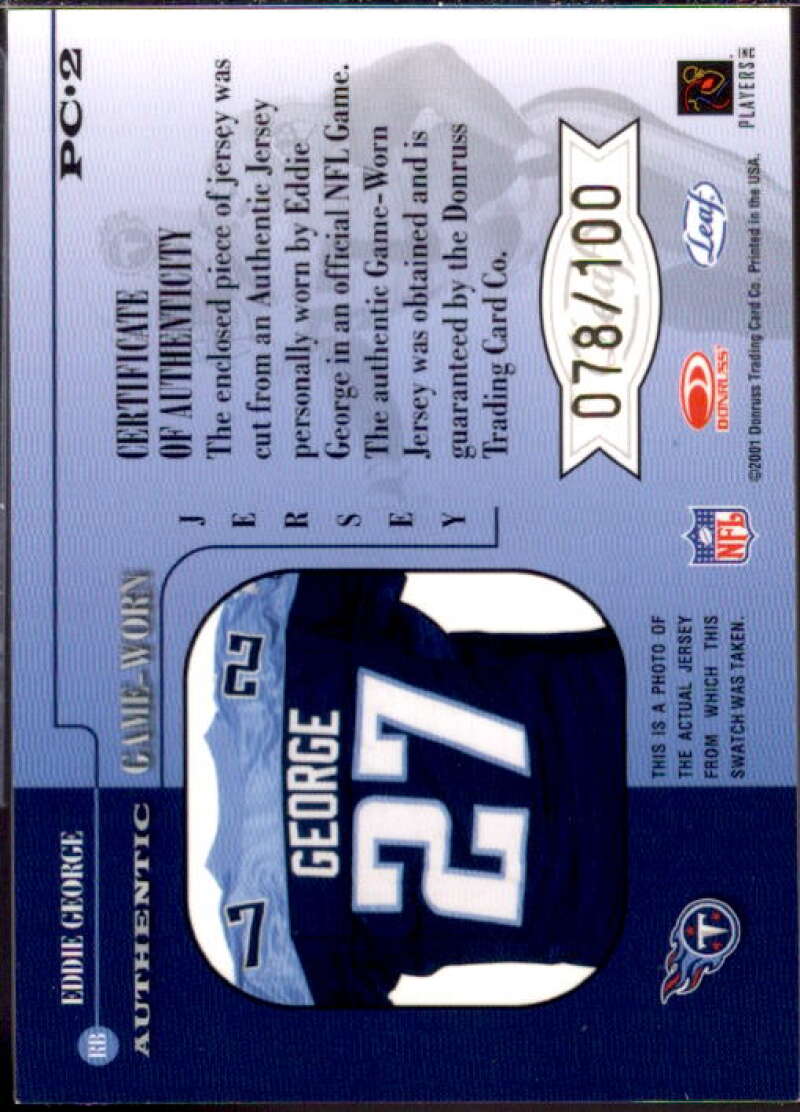 Eddie George JSY Card 2001 Leaf Rookies and Stars Player's Collection #PC2  Image 2