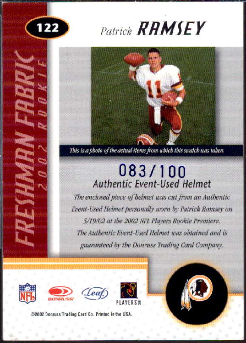 Patrick Ramsey Card 2002 Leaf Certified Mirror Blue Materials #122  Image 2