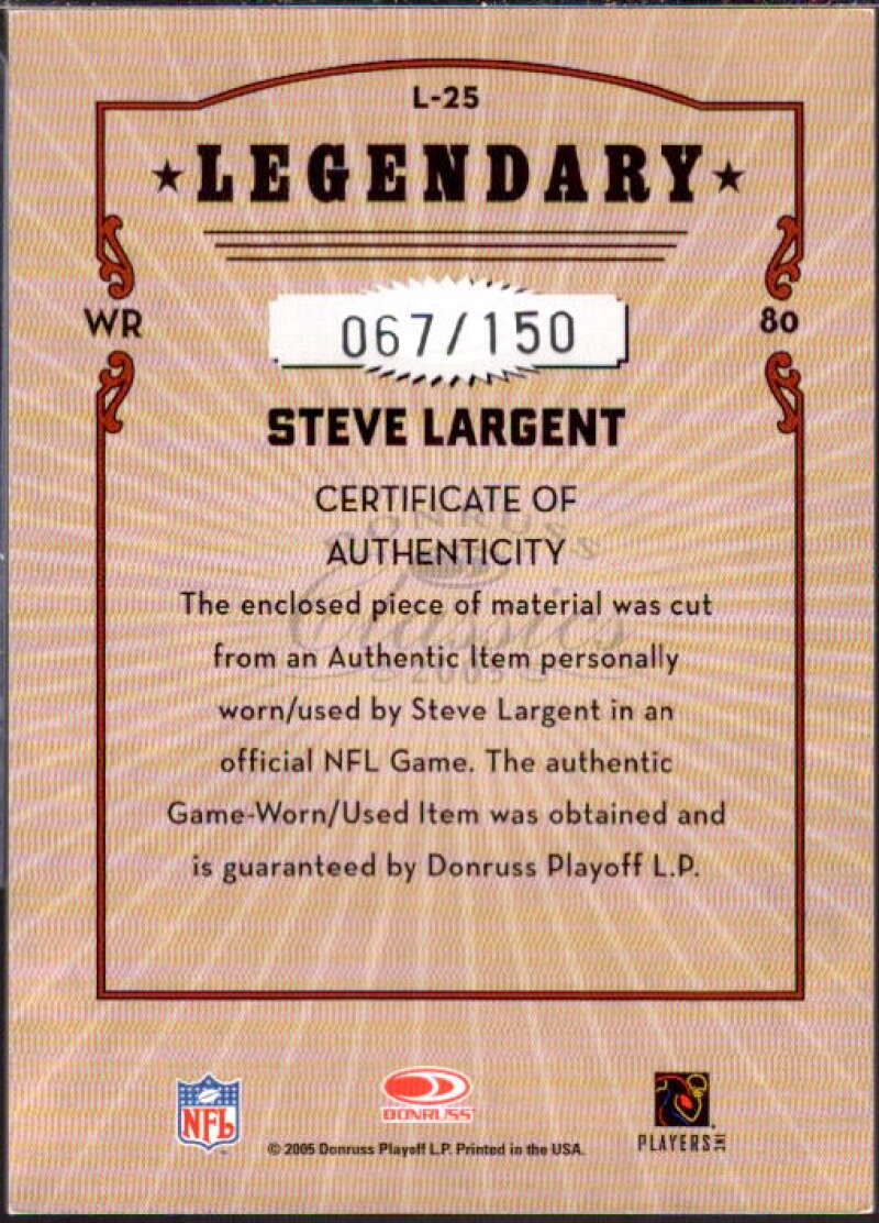 Steve Largent Card 2005 Donruss Classics Legendary Players Jerseys #25  Image 2
