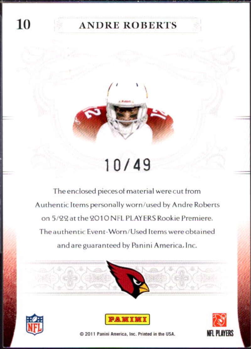 Andre Roberts Card 2010 Playoff National Treasures NFL Gear Prime #10  Image 2