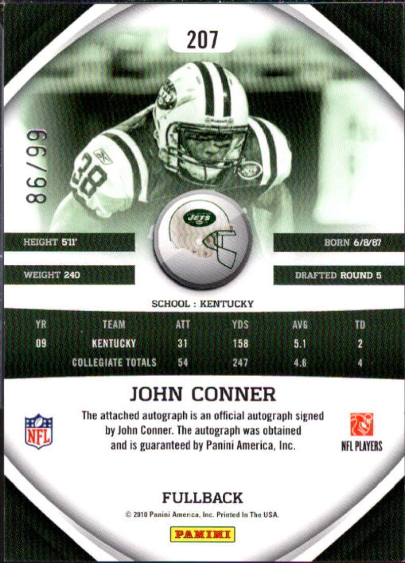 John Conner Card 2010 Panini Gridiron Gear Autographs Gold X's #207  Image 2