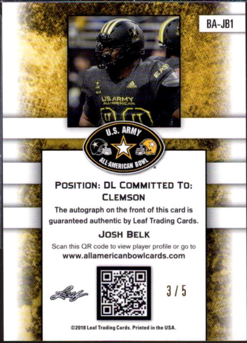 Josh Belk Card 2018 Leaf Army All-American Bowl Metal Autographs Red #BAJB1  Image 2