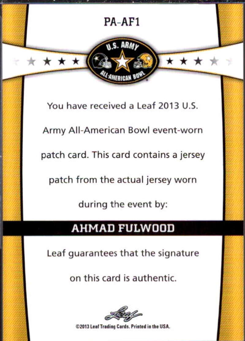 Ahmad Fulwood 2013 Leaf Army All-American Bowl Jersey Patch AU Silver #PAAF1  Image 2