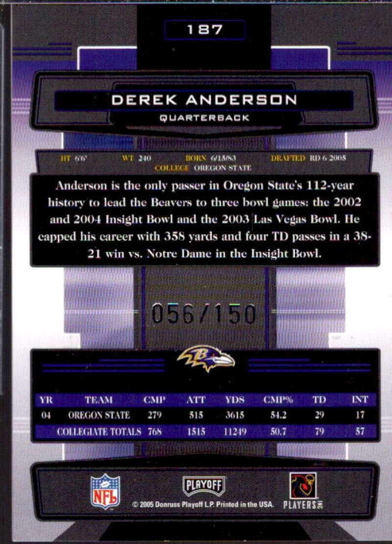 Derek Anderson/150 2005 Absolute Memorabilia Spectrum Silver Autographs #187  Image 2