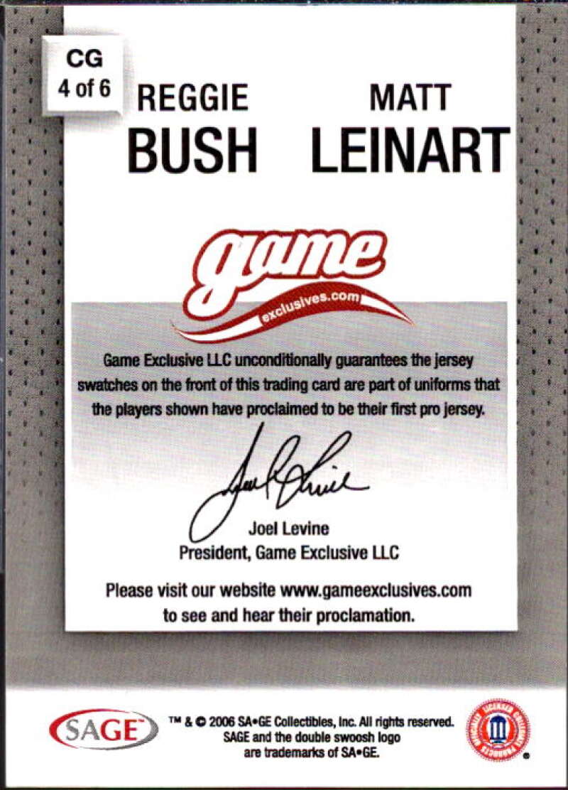 Reggie Bush NFL/Matt Leinart NFL 2006 SAGE Game Exclusive Jersey Combos #CG4  Image 2