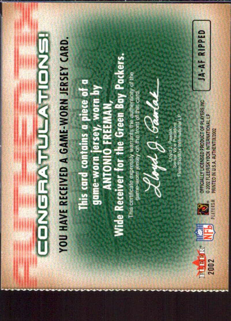 Antonio Freeman Card 2002 Fleer Authentix Jersey Authentix Ripped #JAAF  Image 2