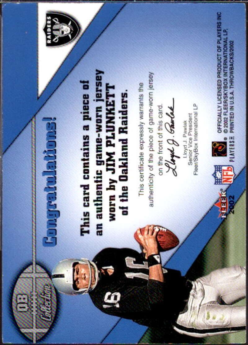 Jim Plunkett Card 2002 Fleer Throwbacks QB Collection Memorabilia #13  Image 2