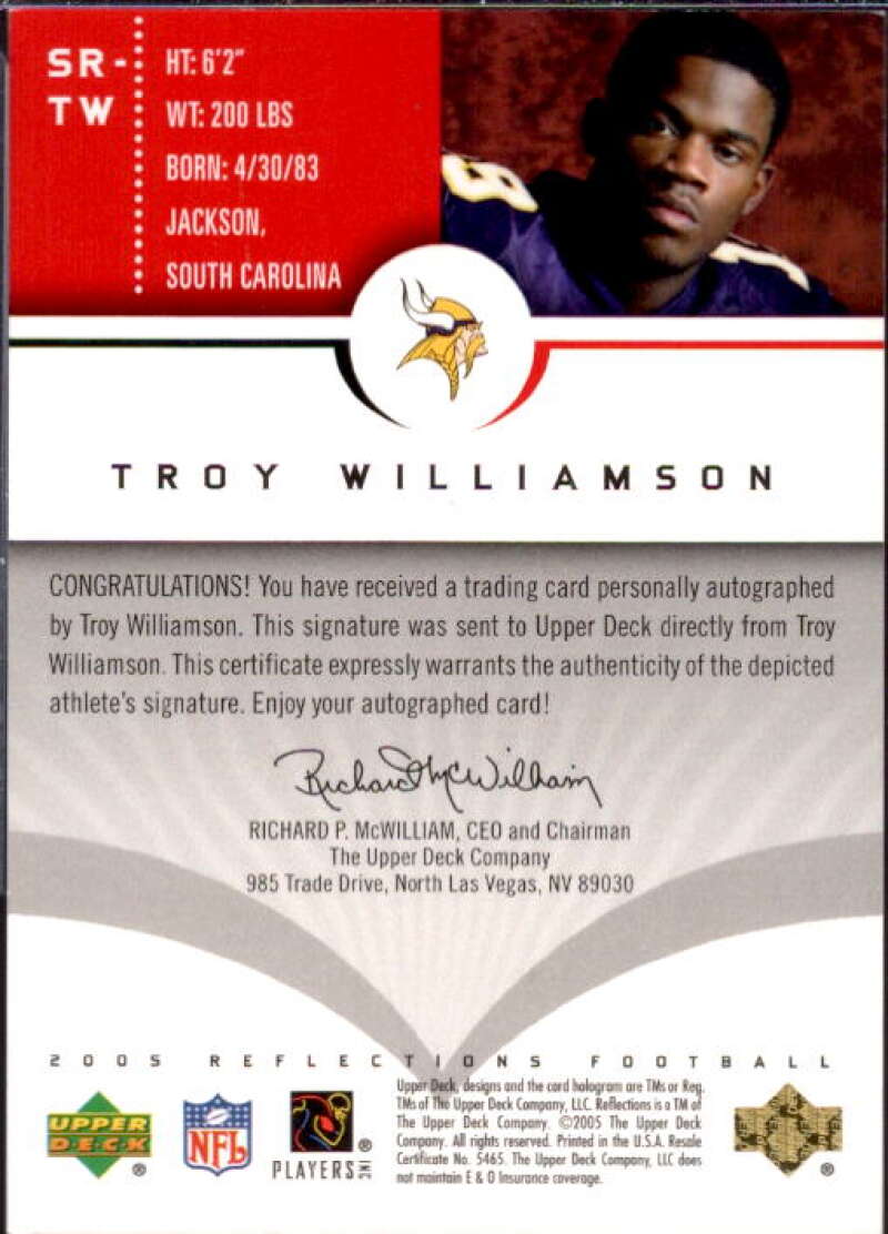 Troy Williamson Card 2005 Reflections Signature Reflections Red #SRTW  Image 2