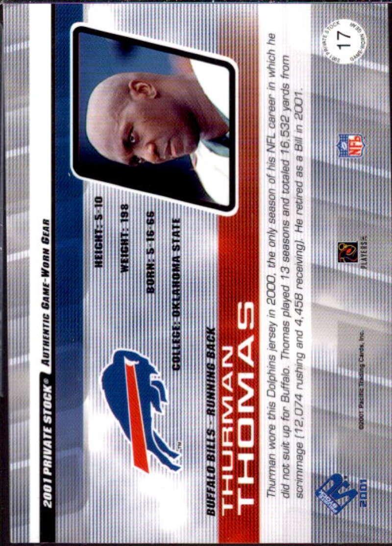 Thurman Thomas Card 2001 Private Stock Game Worn Gear #17  Image 2