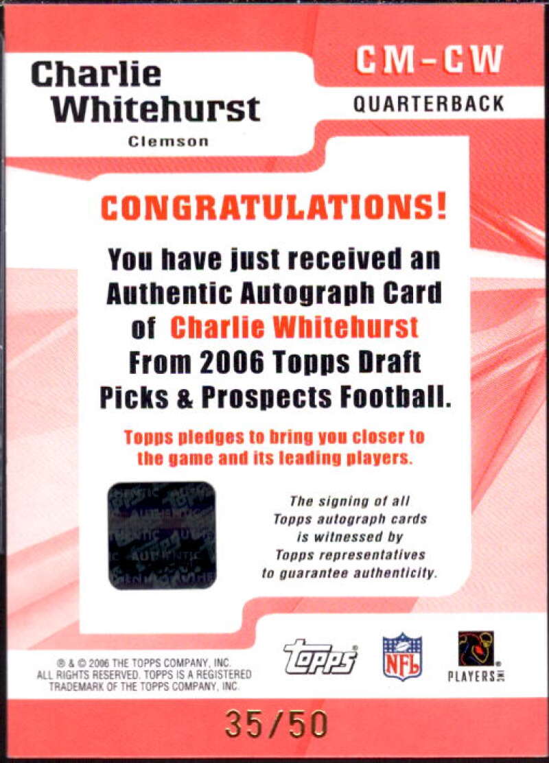 Charlie Whitehurst 2006 Topps Draft Picks and Prospects Class Marks AU #CMCW  Image 2