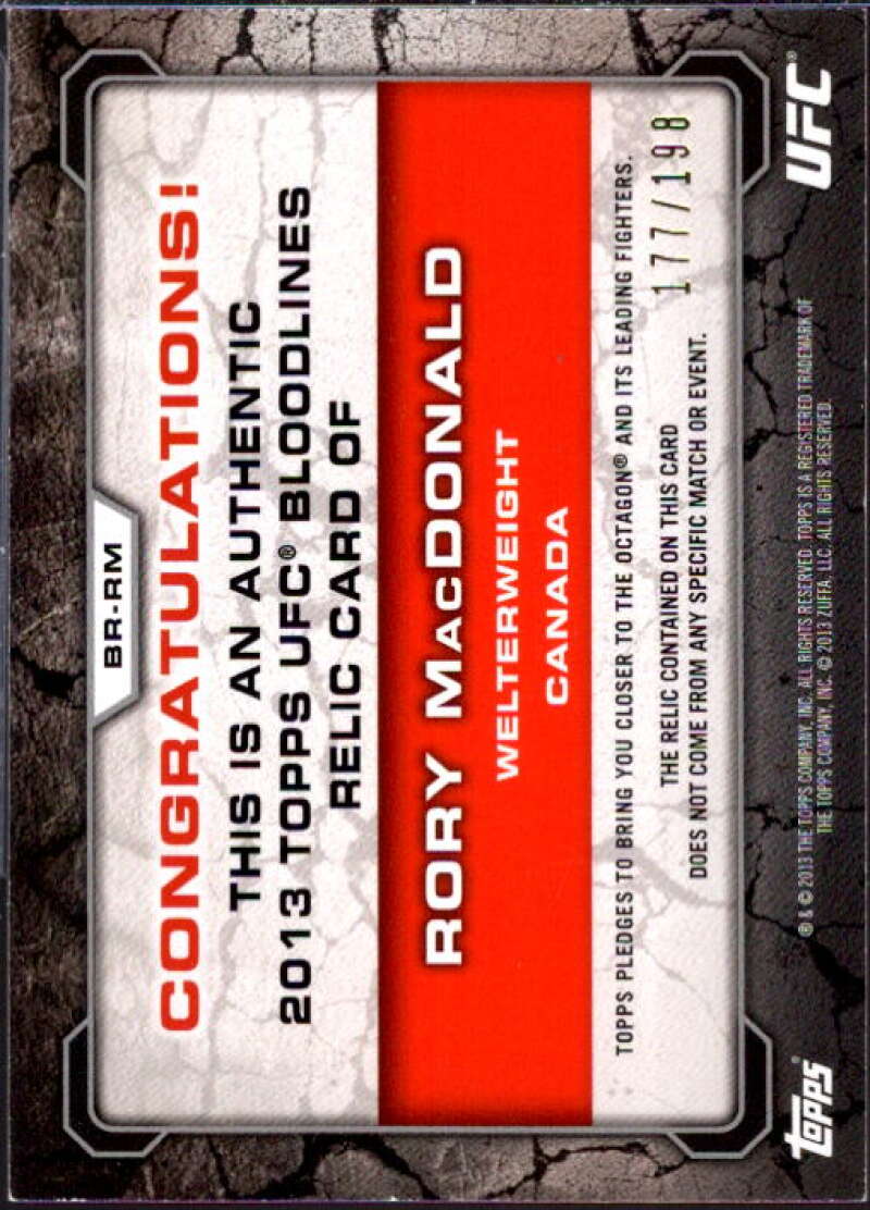 Rory MacDonald Card 2013 Topps UFC Bloodlines Fighter Relics #BRRM  Image 2