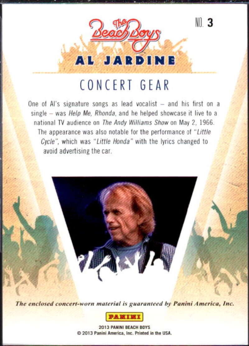 Al Jardine Card 2013 The Beach Boys Concert Gear #3  Image 2