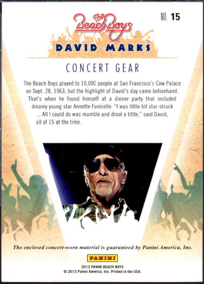 David Marks Card 2013 The Beach Boys Concert Gear #15  Image 2