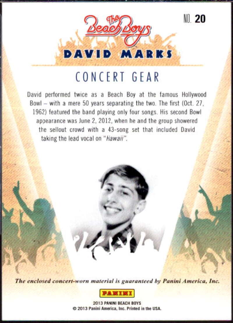 David Marks Card 2013 The Beach Boys Concert Gear #20  Image 2