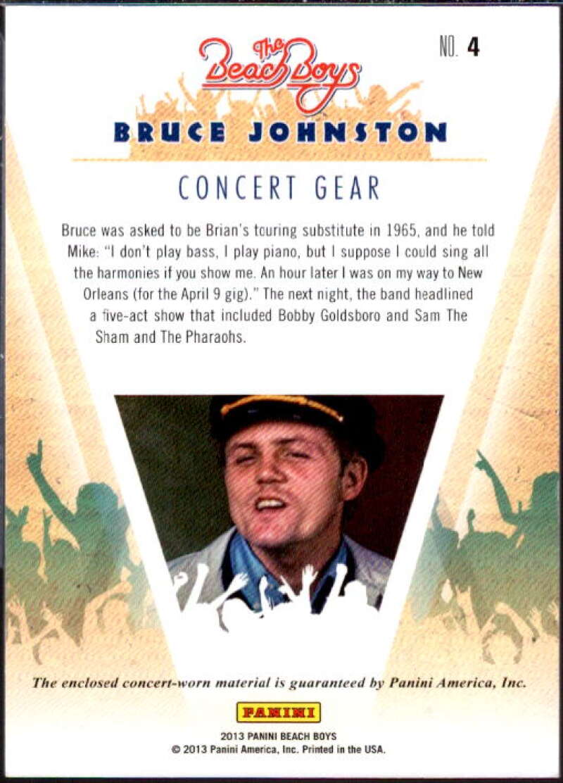 Bruce Johnston Card 2013 The Beach Boys Concert Gear #4  Image 2