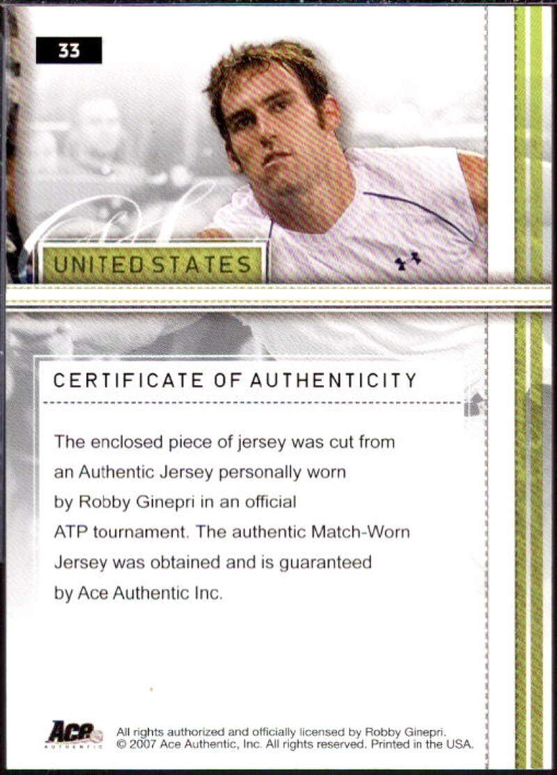 Robby Ginepri Card 2007 Ace Authentic Straight Sets Materials #33  Image 2