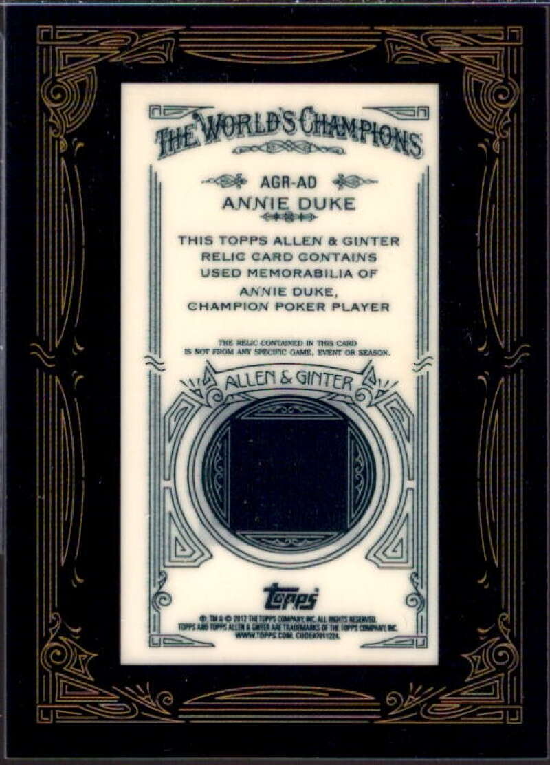 Annie Duke Card 2012 Topps Allen and Ginter Relics #AD  Image 2