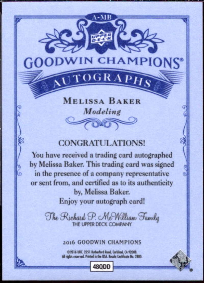 Melissa Baker Card 2016 Upper Deck Goodwin Champions Autographs #AMB  Image 2