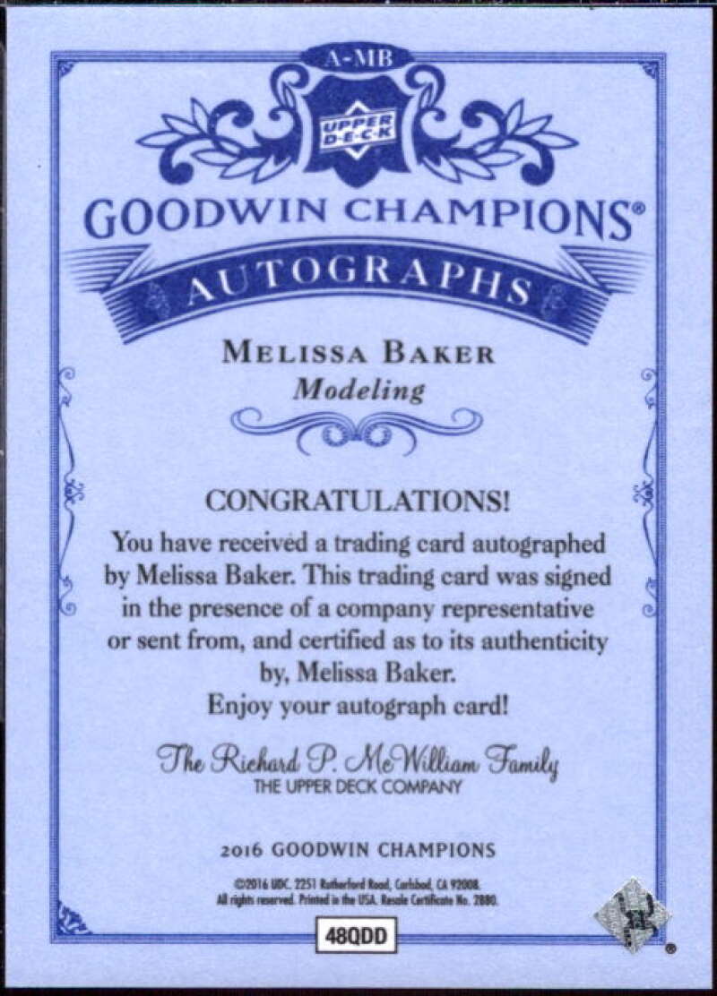 Melissa Baker Card 2016 Upper Deck Goodwin Champions Autographs #AMB  Image 2