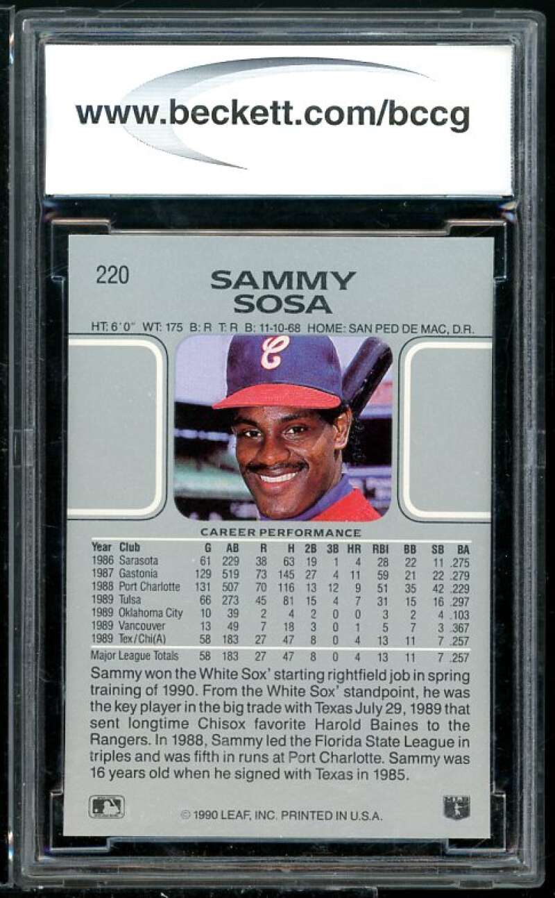 Sammy Sosa Rookie Card 1990 Leaf #220 BGS BCCG 10 Image 2